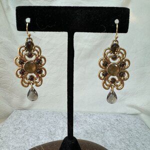 Vintage Lia Sophia Madeira Dangle Earrings Smoky Crystal Accents Teardrop Design